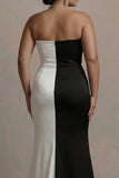 Vestido largo de noche Sweetheart Sheath, blanco y negro, talla grande con abertura