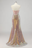 Vestido de fiesta de lentejuelas con corsé de sirena sin tirantes