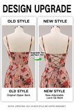 Vestido largo de dama de honor con corsé floral fruncido de rosa empolvado con abertura