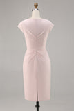 Vestido midi Madre de la Novia con cuello en V Nailon Rosa Caramelo con volante