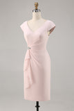 Vestido midi Madre de la Novia con cuello en V Nailon Rosa Caramelo con volante