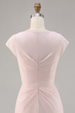 Vestido midi Madre de la Novia con cuello en V Nailon Rosa Caramelo con volante