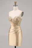Corsé sin tirantes dorado Bodycon Vestido corto de regreso a casa
