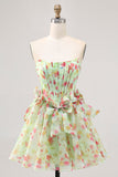 Vestido de regreso a casa con corsé sin tirantes verde floral