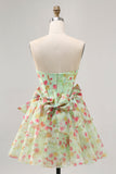 Vestido de regreso a casa con corsé sin tirantes verde floral