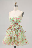 Vestido de regreso a casa con corsé sin tirantes verde floral