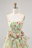 Vestido de regreso a casa con corsé sin tirantes verde floral