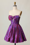 Corsé Metálico Morado Oscuro Strapless A Line Homecoming Dress
