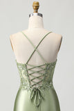 Vestido de regreso a casa con corsé ajustado de lentejuelas verde salvia con cordones en la espalda