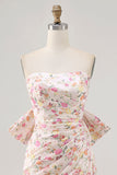Vestido de regreso a casa fruncido sin tirantes sin tirantes de flores rosas