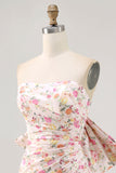 Vestido de regreso a casa fruncido sin tirantes sin tirantes de flores rosas