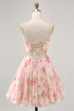 Vestido de regreso a casa estampado con corsé de cuello cuadrado floral Blush A Line