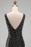 Vestido corto de bienvenida a casa perlado negro perlado perla con cuello en V y brillante vestido de bienvenida