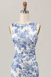 Vestido largo de invitada de boda blanco azul con estampado floral