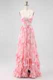 Vestido de invitada a boda con estampado floral halter con cuentas de rubor y abertura