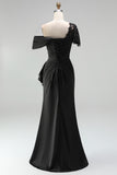 Vestido de Madre de la Novia Sirena Negra de talla grande con frunces