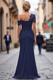 Vestido de Sirena Negro Asimétrico Madre de la Novia con Apliques