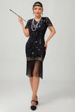 Vestido negro de lentejuelas Gatsby de los años 20 con flecos