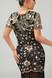 Vestido flapper de lentejuelas con flecos rojos negros de los años 20