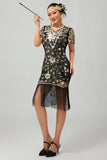 Vestido negro de lentejuelas Gatsby de los años 20 con flecos