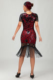 Vestido negro de lentejuelas Gatsby de los años 20 con flecos