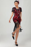 Vestido negro de lentejuelas Gatsby de los años 20 con flecos