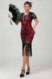 Vestido negro de lentejuelas Gatsby de los años 20 con flecos