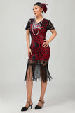 Vestido negro de lentejuelas Gatsby de los años 20 con flecos