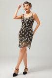 Vestido Bodycon Vintage de Lentejuelas Doradas Negras de los años 20