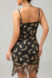 Vestido Bodycon Vintage de Lentejuelas Doradas Negras de los años 20