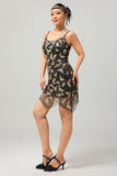 Vestido Bodycon Vintage de Lentejuelas Doradas Negras de los años 20