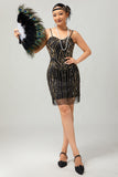 Vestido corto ajustado de lentejuelas doradas negras de los años 20