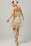 Vestido corto ajustado de lentejuelas negras de Gatsby de los años 20 con flecos