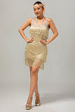 Vestido corto ajustado de lentejuelas negras de Gatsby de los años 20 con flecos