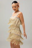 Vestido corto ajustado de lentejuelas negras de Gatsby de los años 20 con flecos