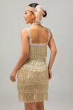 Vestido corto ajustado de lentejuelas negras de Gatsby de los años 20 con flecos