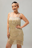 Vestido corto ajustado de lentejuelas negras de Gatsby de los años 20 con flecos