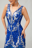 Vestido corto de lentejuelas azul real Gatsby de los años 20 con flecos