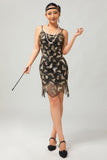 Vestido Bodycon Vintage de Lentejuelas Doradas Negras de los años 20