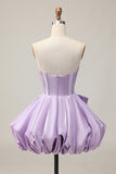 Vestido corto de regreso a casa con lentejuelas sin tirantes en color púrpura brillante con lazo