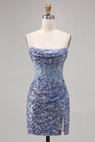 Corsé Gris Azul Vestido de lentejuelas de lentejuelas