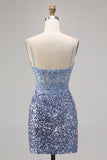 Corsé Gris Azul Vestido de lentejuelas de lentejuelas