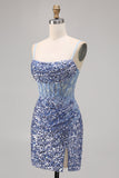 Corsé Gris Azul Vestido de lentejuelas de lentejuelas