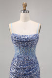 Corsé Gris Azul Vestido de lentejuelas de lentejuelas