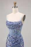 Corsé Gris Azul Vestido de lentejuelas de lentejuelas