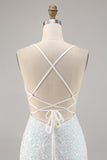 Vestido de regreso a casa con corsé ajustado blanco brillante con apliques