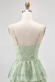 Vestido largo de dama de honor con corsé Dusty Sage A Line de gasa escalonada con abertura
