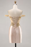Corsé con hombros descubiertos Bodycon Champagne Homecoming Dress con lentejuelas