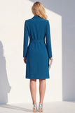 Vestido Blazer con Solapa de Pico de Botonadura Sencilla y Cinturón Azul Oscuro