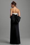 Vestido Formal Largo Blanco y Negro sin Tirantes con Abertura